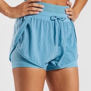 Gymshark Geo Mesh Two in One Short in Dusky Teal